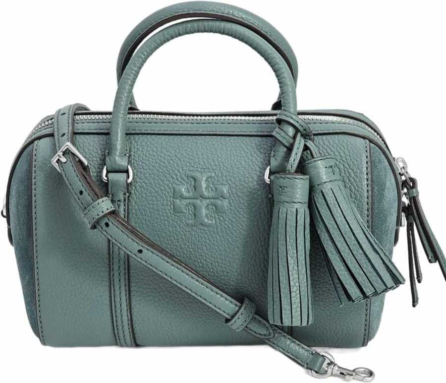 Satchel Handbags | Tory Burch Tory Burch 149977 Thea Mixed Materials Arctic Green With Silver Hardware Leather/Suede Women'S Mini Satchel Bag