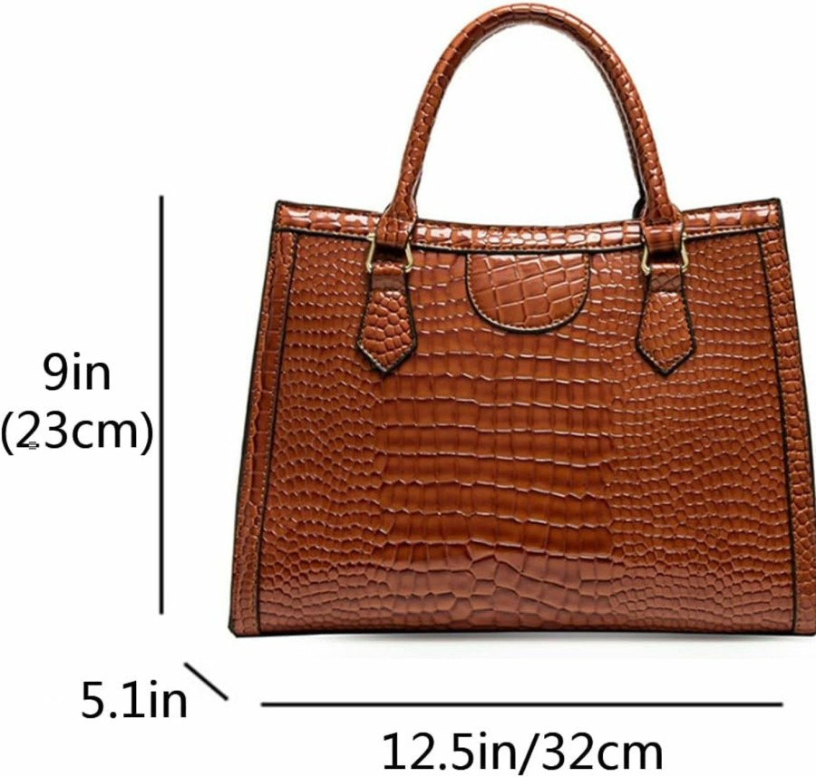 Satchel Handbags | SMALLBLUER Smallbluer Top-Handle Satchel Tote Purse For Women Gloss Patent Pu Crocodile Pattern Shoulder Bag Handbag