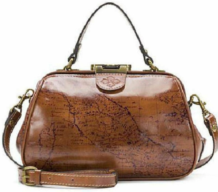 Satchel Handbags | Patricia Nash Patricia Nash Gracchi Leather Frame Satchel Purse Bag ~ Map Print (Rio Rust)