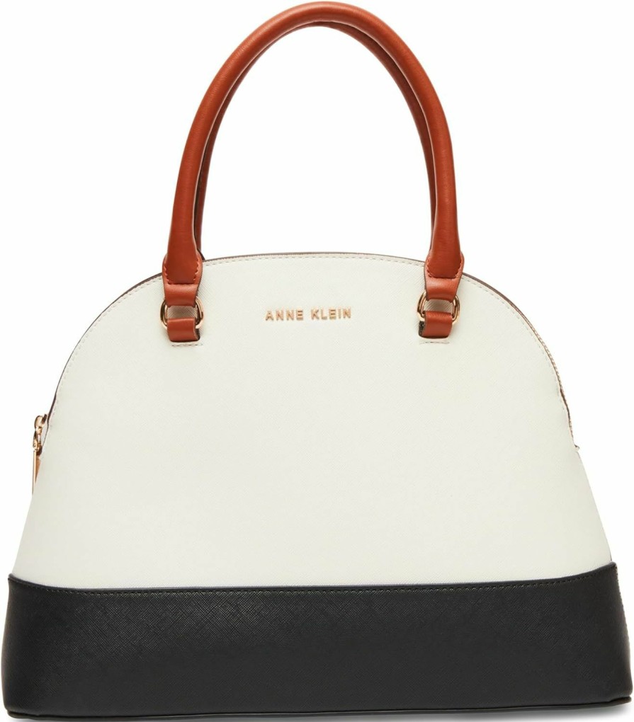 Satchel Handbags | Anne Klein Anne Klein Colorblocked Dome Satchel, Anne White/Black/Saddle