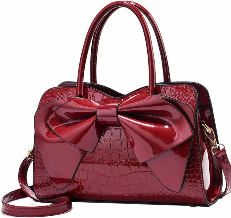 Satchel Handbags | XingChen Xingchen Shiny Women Handbag Patent Leather Bowknot Purse Charm Glossy Top-Handle Satchel Tote Fashion Shoulder Bag