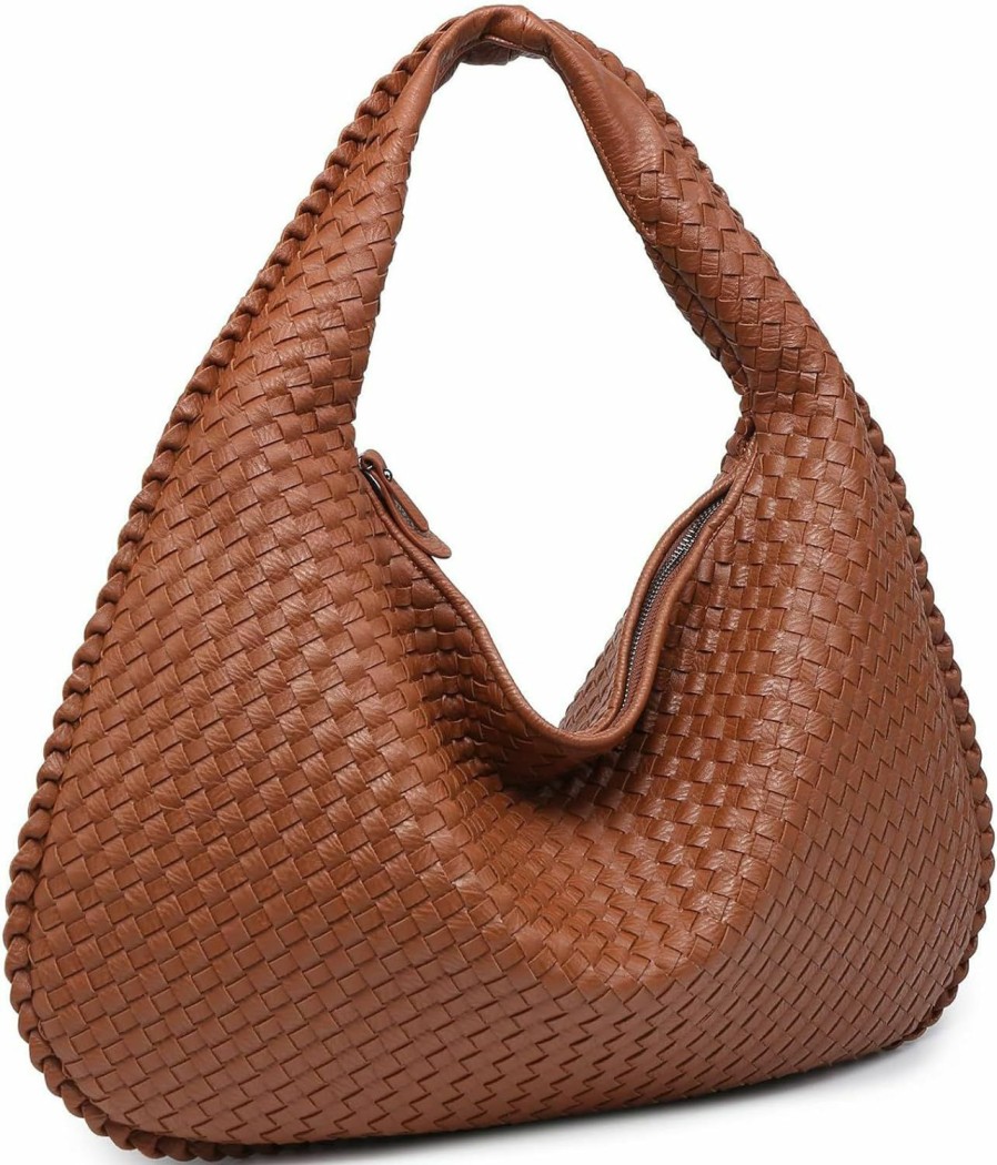 Satchel Handbags | GORGOU Womens Leather Woven Handbags Crescent Underarm Bag-Tote Bags Top Handle Satchel Handbag Large Capacity