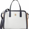 Satchel Handbags | Tommy Hilfiger Tommy Hilfiger Liv Ii Convertible Satchel Color-Block Pebble Pvc White Greige/Basket Brown/Tommy Navy One Size