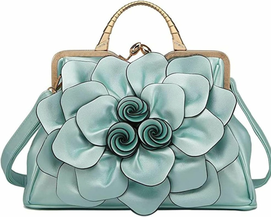 Satchel Handbags | ZiMing Ziming 3D Floral Handbags For Women Genuine Leather Tote Bags Kiss Lock Purse Top Handle Bag Satchel Evening Bag Shoulder Bag