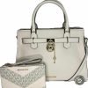 Satchel Handbags | Michael Kors Michael Michael Kors Hamilton Md Satchel Bundled With Trifold Wallet And Purse Hook (Lt Cream/Double Zip Wristlet)