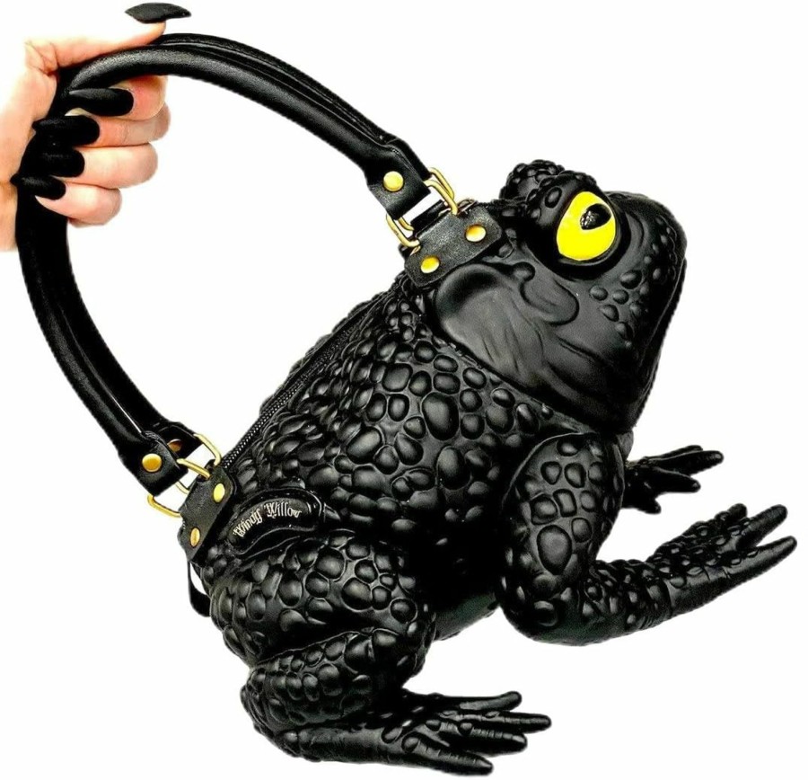 Satchel Handbags | Windy Willow Black Toad Bag Purse Satchel Handbag Witch Frog Cottagecore Goblincore Dark Gothic Aesthetic