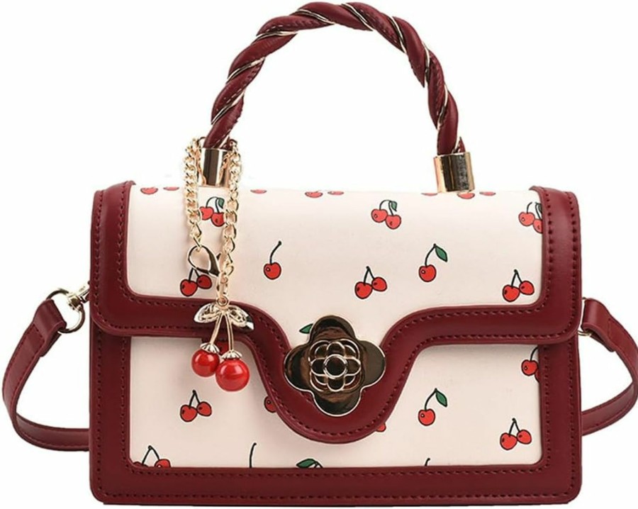 Satchel Handbags | GETERUUV Cherry Shoulder Bag Purse For Women Cute Square Crossbody Bag Pu Leather Cherry Pattern Top-Handle Handbag Small Satchel Bag