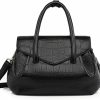 Satchel Handbags | JESSWOKO Jesswoko Black Satchel Bags Flip Handbags Crocodile Texture Top-Handle Purse Crossbody Bags Soft Leather Tote Bag For Women