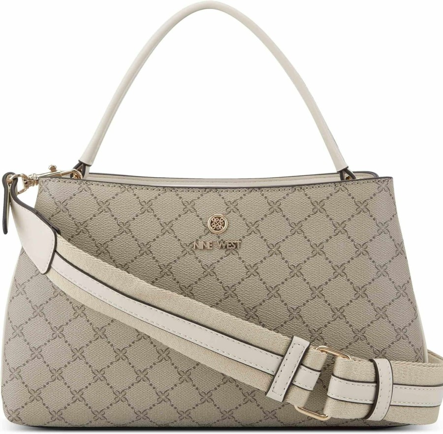 Satchel Handbags | Nine West Nine West Zoie Triple Compartment Satchel, Beige Logo Milk