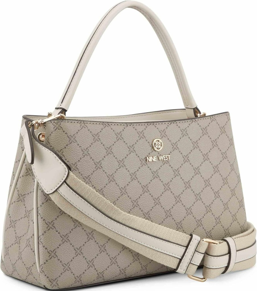 Satchel Handbags | Nine West Nine West Zoie Triple Compartment Satchel, Beige Logo Milk