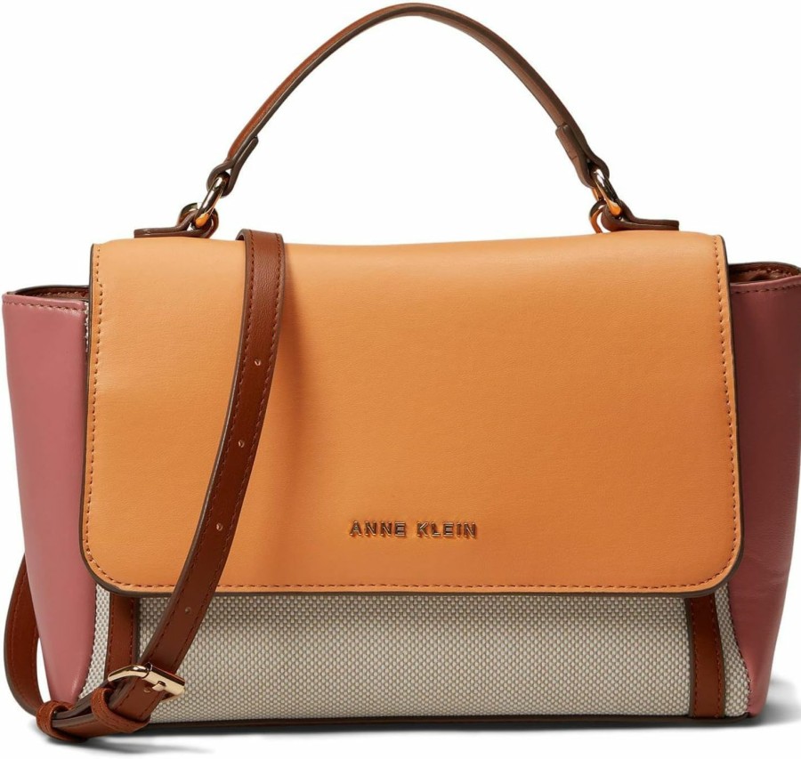 Satchel Handbags | Anne Klein Anne Klein East/West Color-Blocked Canvas Flap Satchel