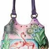 Satchel Handbags | Anna by Anuschka Anna By Anuschka Handpainted Leather Triple Compartment Medium Satchel, Tropical Flamingo