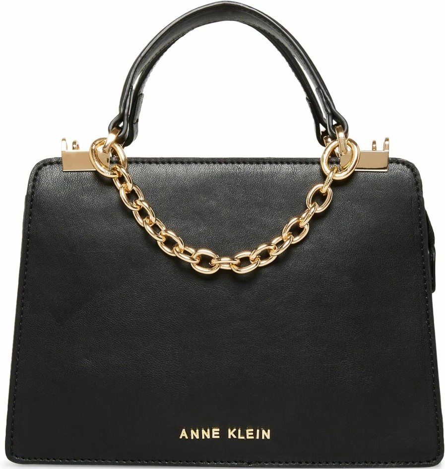 Satchel Handbags | Anne Klein Anne Klein Mini Convertible Snake Trimmed Satchel With Swag Chain, Black/Evergreen Multi