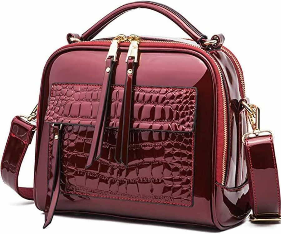 Satchel Handbags | ZiMing Ziming Glossy Patent Leather Satchel Handbags For Women Top Handle Crossbody Bag Shoulder Bag Crocodile Pattern Purse