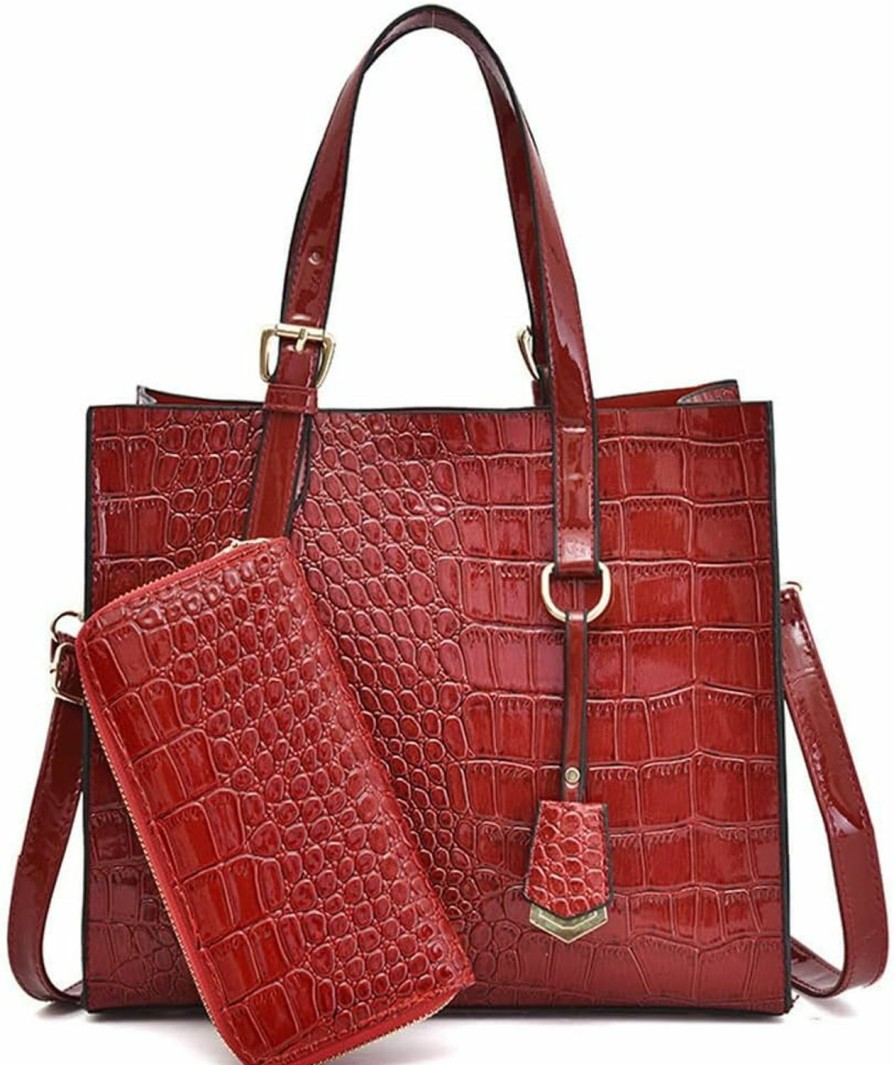 Satchel Handbags | Caalaay Caalaay Women Handbags And Wallet 2Pcs Set Glossy Crocodile Pattern Leather Purses Satchel Handbag Tote Bags Shoulder Clutch