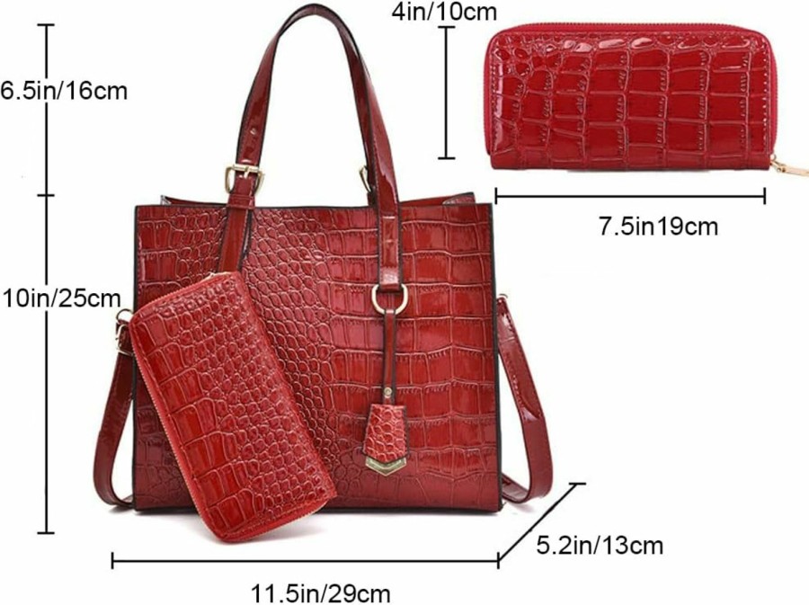 Satchel Handbags | Caalaay Caalaay Women Handbags And Wallet 2Pcs Set Glossy Crocodile Pattern Leather Purses Satchel Handbag Tote Bags Shoulder Clutch