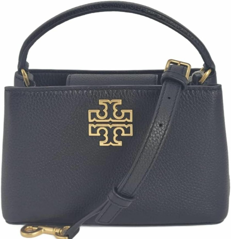 Satchel Handbags | Tory Burch Tory Burch 145357 Britten Black With Gold Hardware Leather Women'S Micro Satchel Bag