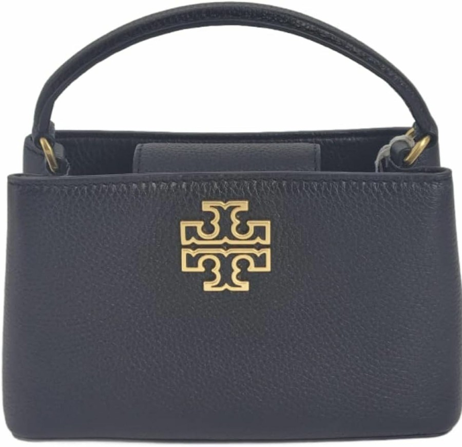 Satchel Handbags | Tory Burch Tory Burch 145357 Britten Black With Gold Hardware Leather Women'S Micro Satchel Bag