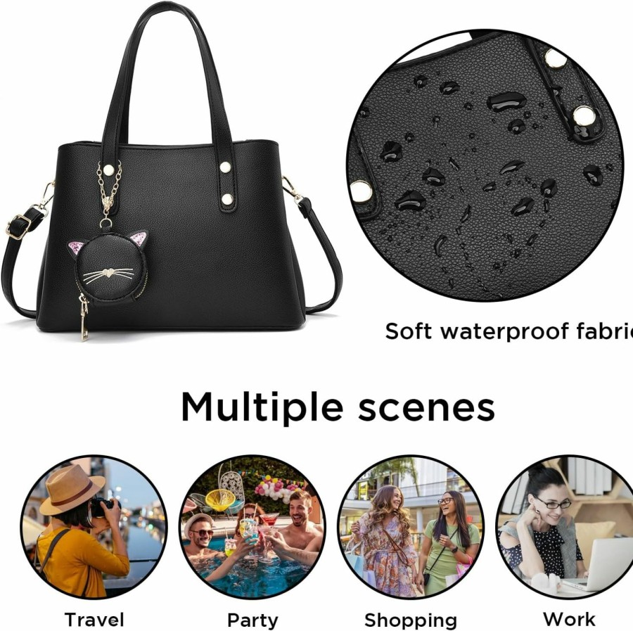 Satchel Handbags | I IHAYNER I Ihayner Fashion Purses And Handbags For Women Leather Top Handle Satchel Ladies Shoulder Bags With Kitty Purse Travel Bag