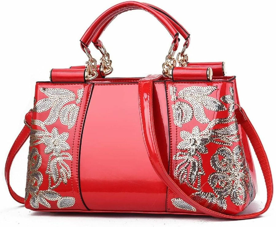 Satchel Handbags | XingChen Xingchen Shiny Patent Women Pu Leather Handbags Embroidery Shoulder Bags Fashion Satchel Purses Top Handle Bags