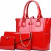 Satchel Handbags | XingChen Xingchen 3-Pc Patent Women Handbag+Crossbody Bag+Card Bag Shiny Faux Leather Top Handle Satchel Shoulder Tote Bag Purses