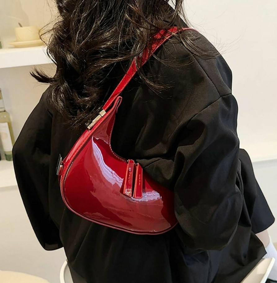 Satchel Handbags | Jusavie Red Underarm Bag Y2K Chic Purses Pretty Christmas Gift Leather Bag On Fire Sparkly Crossbody Bags For Women Hobo Bag 2024