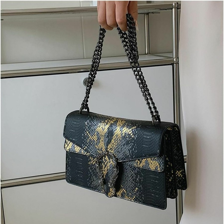 Satchel Handbags | RomanticDesign Romanticdesign Women Small Satchel Bag Classic Snake Printed Pu Leather Shoulder Purse Crossbody Bag With Chain