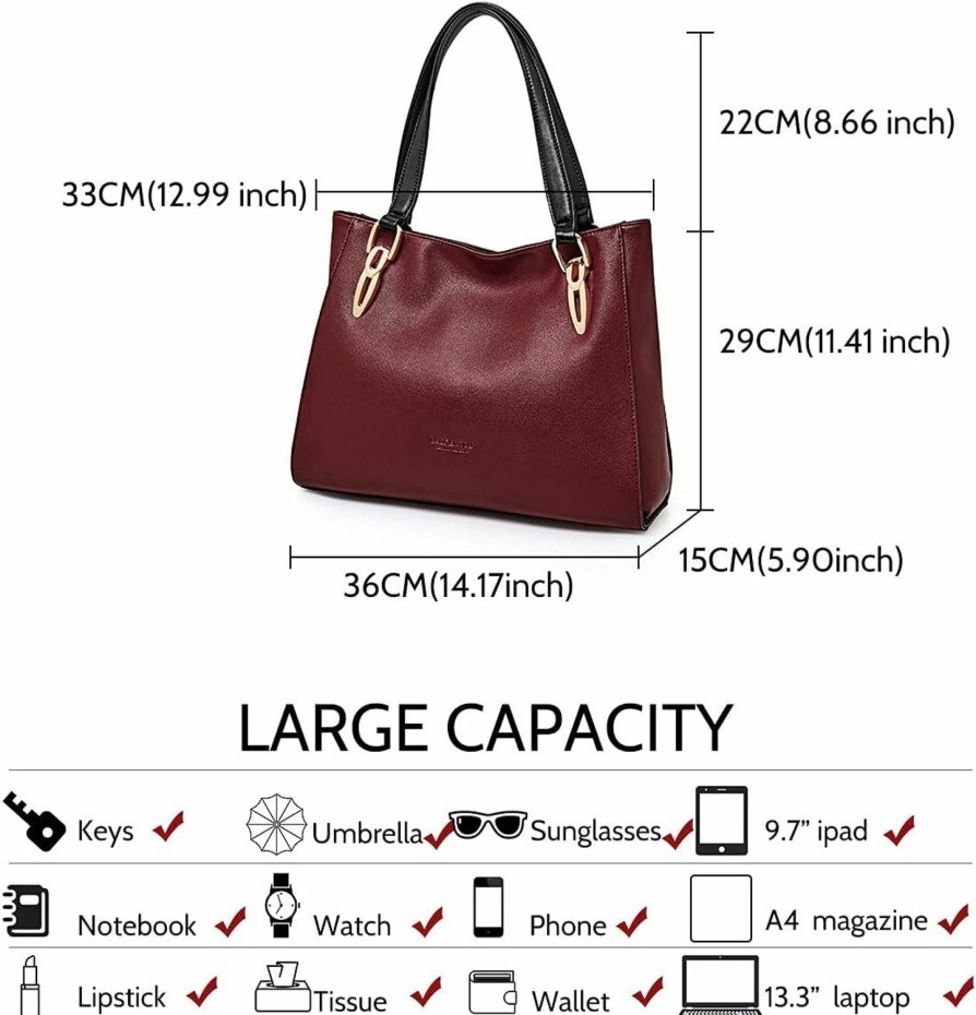 Satchel Handbags | LAORENTOU Women Genuine Leather Handbag For Women Large Work Tote Bag With Top Handle Purse Satchel Shoulder Bag For Women