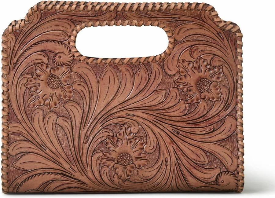 Satchel Handbags | ADYAN Adyan Western Women Leather Designer Handbags Purses Top Handle Satchel Hand-Tooled Floral Carving Bag Clutch