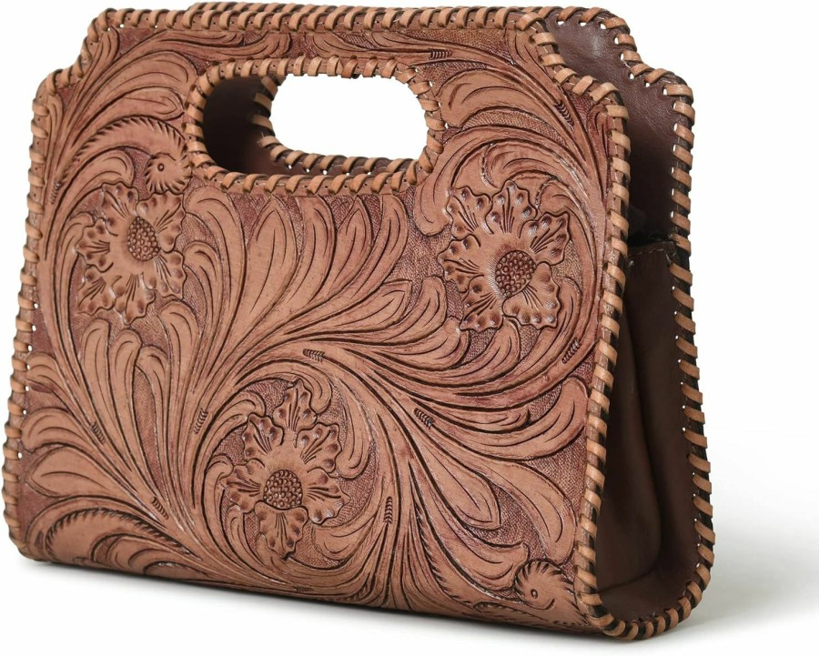 Satchel Handbags | ADYAN Adyan Western Women Leather Designer Handbags Purses Top Handle Satchel Hand-Tooled Floral Carving Bag Clutch