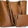 Satchel Handbags | Kattee Kattee Genuine Leather Totes For Women Shoulder Bag Top Handle Satchel Purse Set 3Pcs 3-In-1