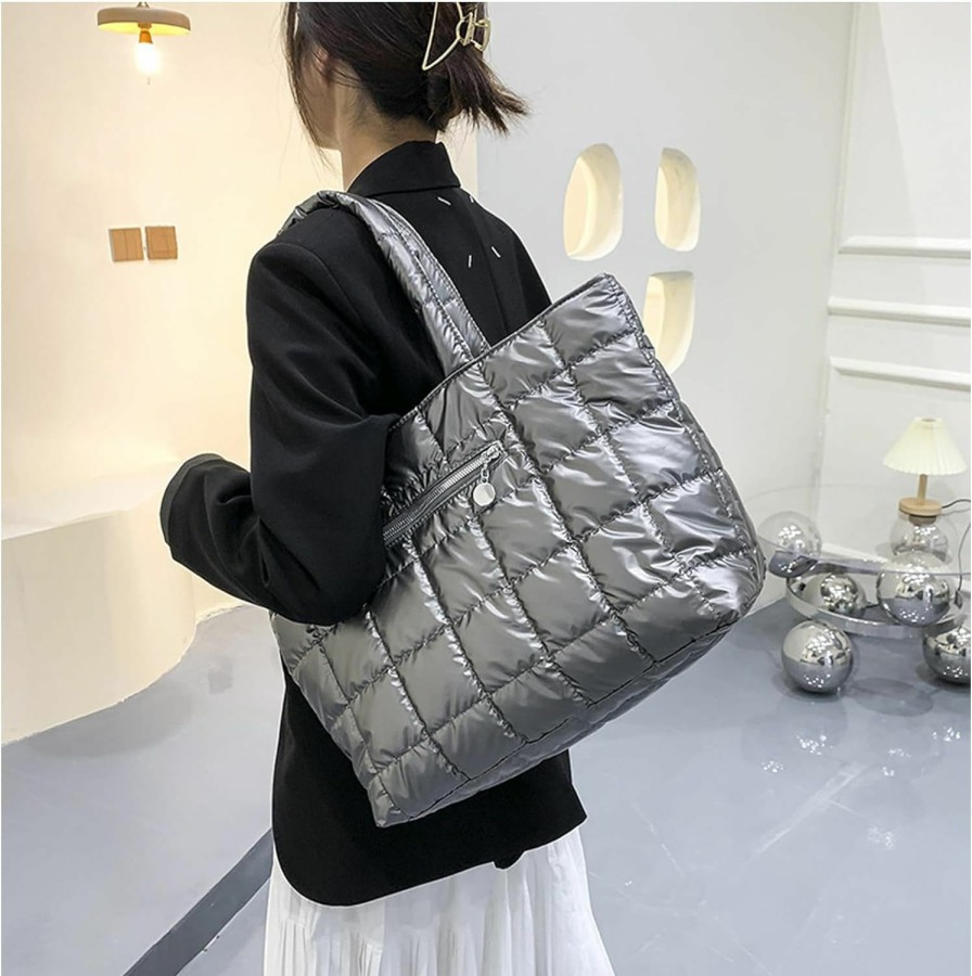 Satchel Handbags | XinShuoBay Large Puffer Tote Bag For Women,Quilted Puffy Shoulder Bag Handbag Lightweight Winter Down Padding Lattice Satchel Purse