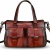 Satchel Handbags | LRTO Genuine Leather Satchel Purse For Women Retro Cowhide Handmade Top Handle Shoulder Handbag Designer Crossbody Bag Purse