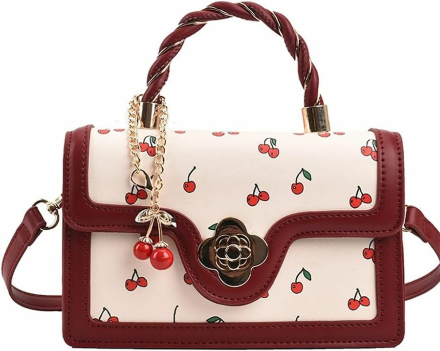 Satchel Handbags | Juoxeepy Juoxeepy Crossbody Purse Cute Cherry Print Handbag For Women Shoulder Bag Trendy Satchel Bag Purse With Flap Closure