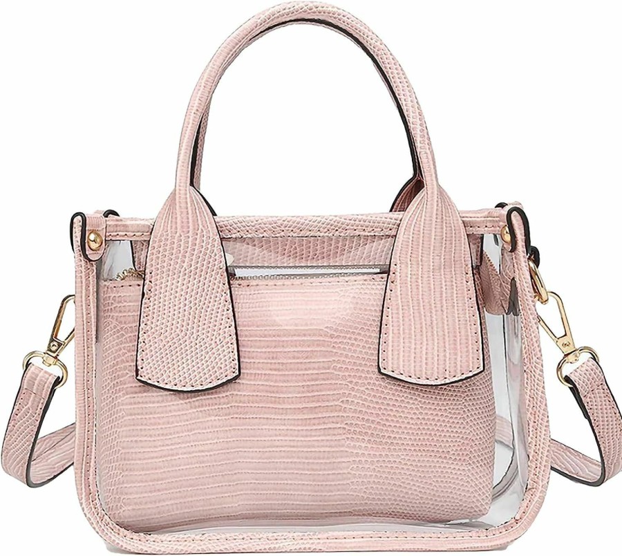 Satchel Handbags | Jen & Co. Jen & Co. M2225Cr-Bk Stacey 2-In-1 Lizard-Textured Vegan Leather/Pvc Crossbody Satchel Shoulder Handbag Purse