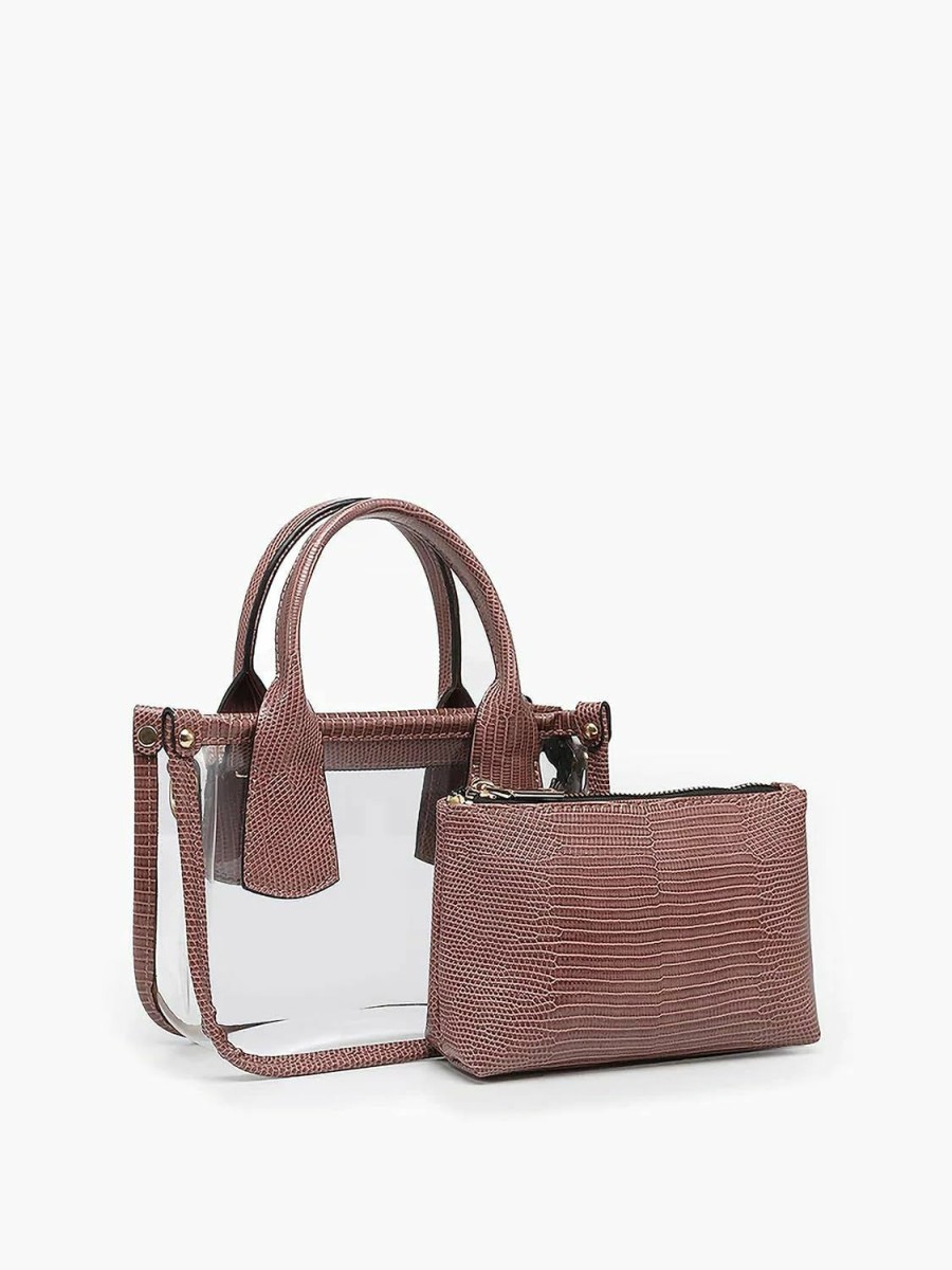 Satchel Handbags | Jen & Co. Jen & Co. M2225Cr-Bk Stacey 2-In-1 Lizard-Textured Vegan Leather/Pvc Crossbody Satchel Shoulder Handbag Purse