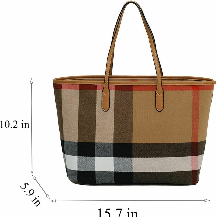 Satchel Handbags | Waiyqju Waiyqju Plaid Canvas Women'S Tote Aag Large Capacity Fashion Spacious Satchel Leisure Beach Bag