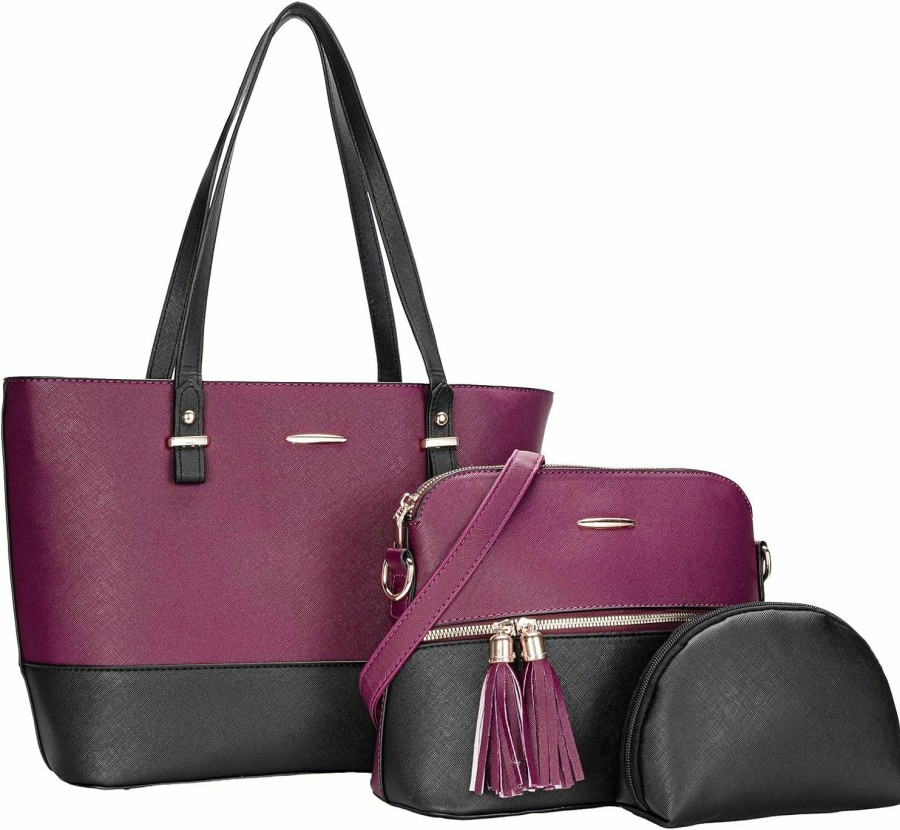 Satchel Handbags | molshine Molshine Vegan Leather 3-Piece Handbag Set,Stylish Shoulder Totes And Small Clutch Crossbody Bag For Women,Lady Hb028