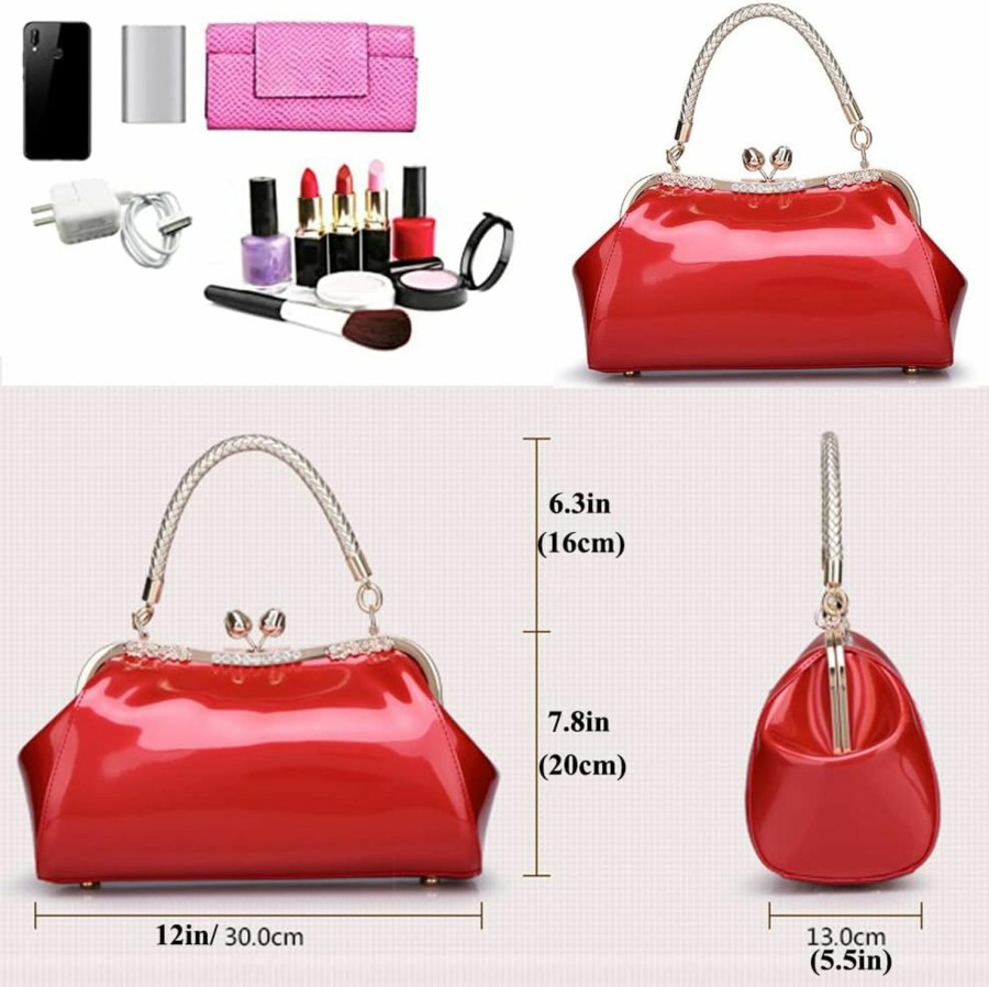 Satchel Handbags | ZiMing Ziming Glossy Patent Leather Handbags Women Kiss Lock Purse Top Handle Handbag Evening Bag Satchel Shoulder Crossbody Bag