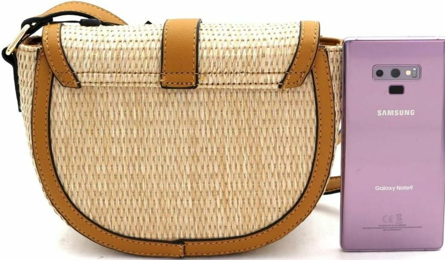 Satchel Handbags | Trendeology Trendeology Womens Classy Straw Rattan Vegan Leather Flap Saddle Satchel Flap Crossbody Purse Bag