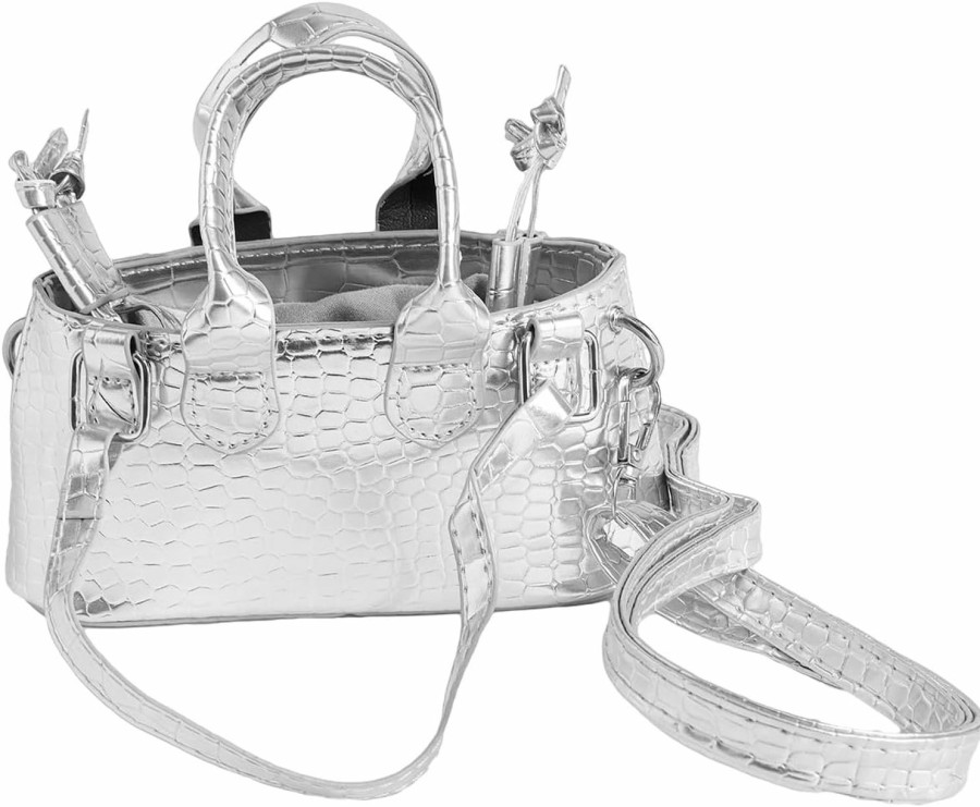 Satchel Handbags | GORGLITTER Gorglitter Women'S Small Crossbody Bag Metallic Mini Purse Crocodile Print Double Handle Satchel Shoulder Bag Purse