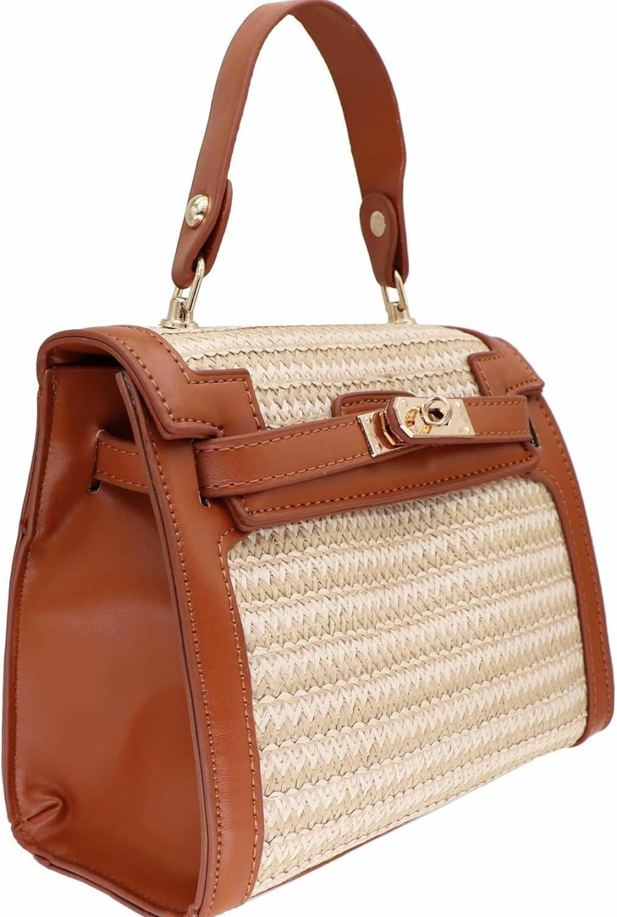 Satchel Handbags | PURFANREE Women'S Top Handle Straw Weave Satchel Bag Purses Small Handbag Shoulder Crossbody Bag