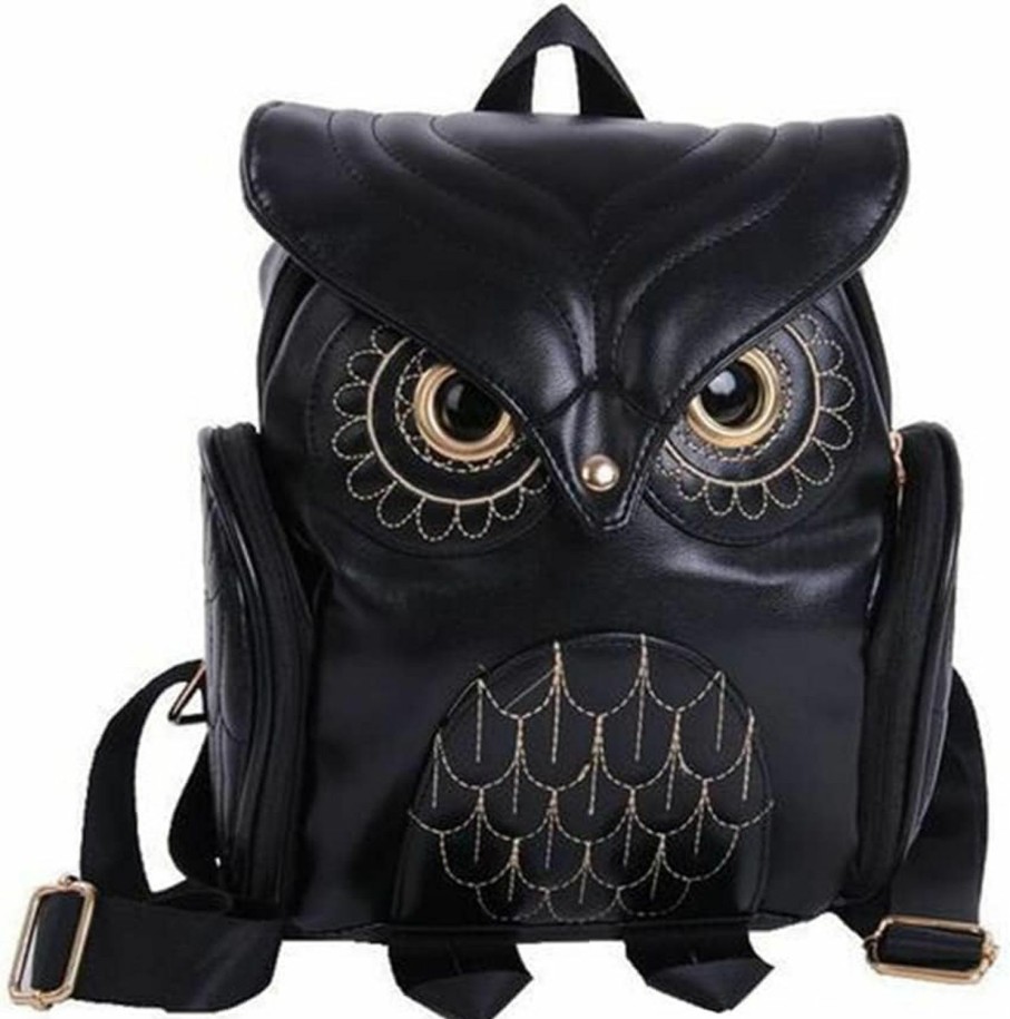 Satchel Handbags | Generic Hyy Black Woman Pu Leather Owl Cartoon Backpack Fashion Casual Satchel Purse