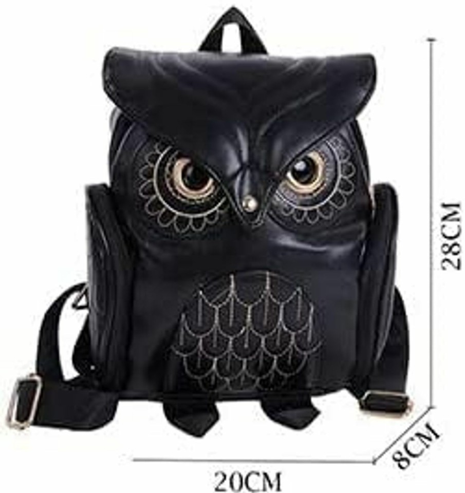 Satchel Handbags | Generic Hyy Black Woman Pu Leather Owl Cartoon Backpack Fashion Casual Satchel Purse