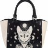 Satchel Handbags | Lost Queen Lost Queen Gothic Bastet Sphynx Cat Occult Goth Satchel Handbag, Black, Cream, Small