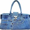 Satchel Handbags | Bijoux de Ja Bijoux De Ja Upcycling Blue Denim Jeans Large Capacity Doctor Style Strip Hand Stitched-Edge Top Handle Satchel Structured Handbag Purse For Women