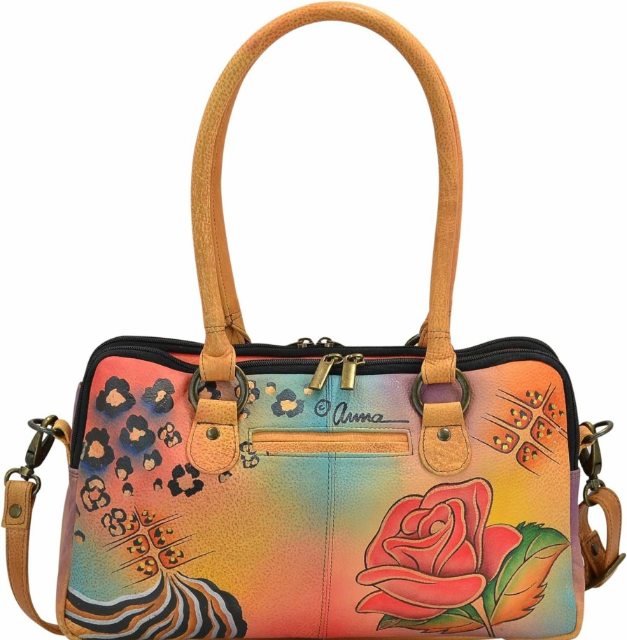 Satchel Handbags | Anuschka Anna By Anuschka Women'S Hand-Painted Genuine Leather Multi Compartment Satchel - Rose Safari