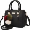 Satchel Handbags | GORGLITTER Gorglitter Women'S Plush Ball Metal Decor Satchel Bag Double Handle Crossbody Bags Adjustable Strap Shoulder Handbag