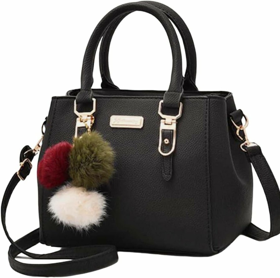 Satchel Handbags | GORGLITTER Gorglitter Women'S Plush Ball Metal Decor Satchel Bag Double Handle Crossbody Bags Adjustable Strap Shoulder Handbag