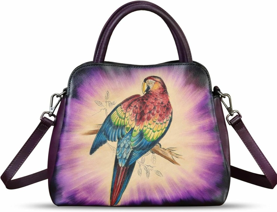 Satchel Handbags | FEIGITOR Genuine Leather Handbag For Women Hand Painted Leather Top Handle Satchel Handmade Crossbody Purse